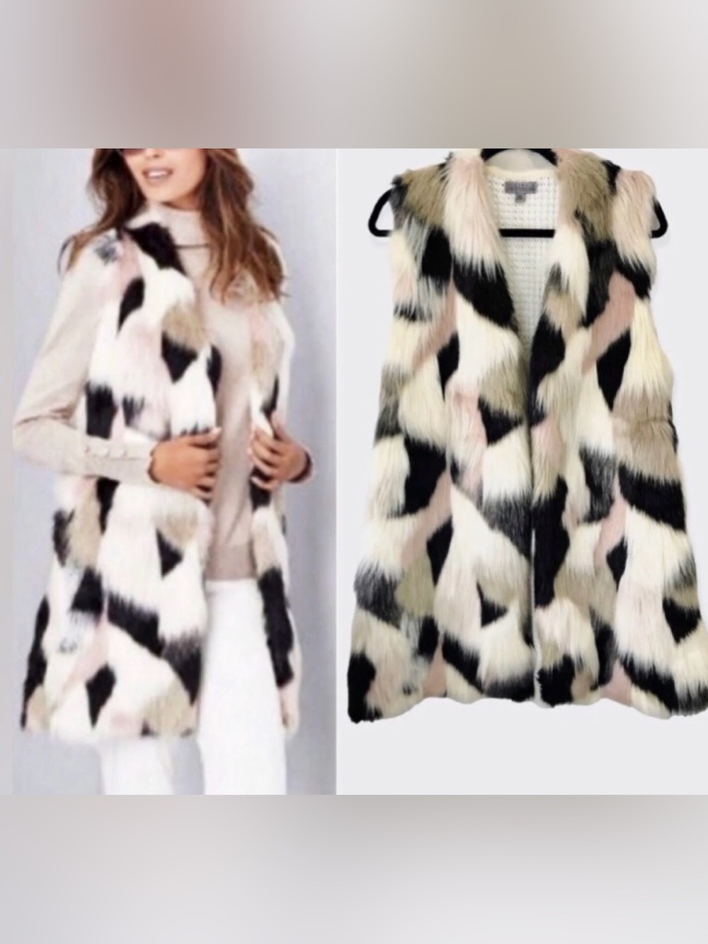 Faux Fur Vest with Knitted Back- Shabby Chic, Unique Piece!!